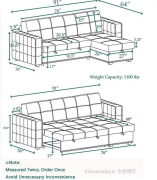 产品尺寸 (L x W x H) 91&quot; 